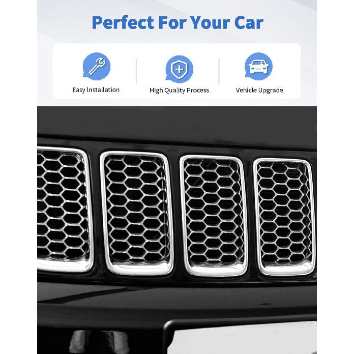 for Grand Cherokee Chrome Grill Inserts Front Grille Mesh no Mesh Cover Guard for 2014-2016 Jeep Grand Cherokee Clip-on Grille Accessories
