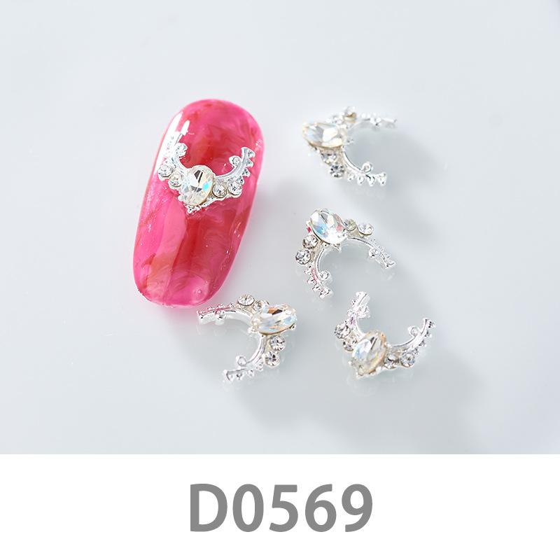10Pcs Gold Silver Elk Antler Shape Alloy Diamond Nail Ornament Manicure Decoration Accessories