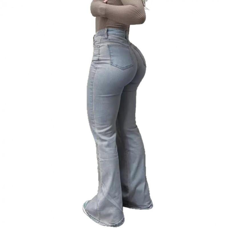 High Waist Slim Fit Flared Jeans Women Stretch Cotton Denim Trousers Street Style Casual Workwear