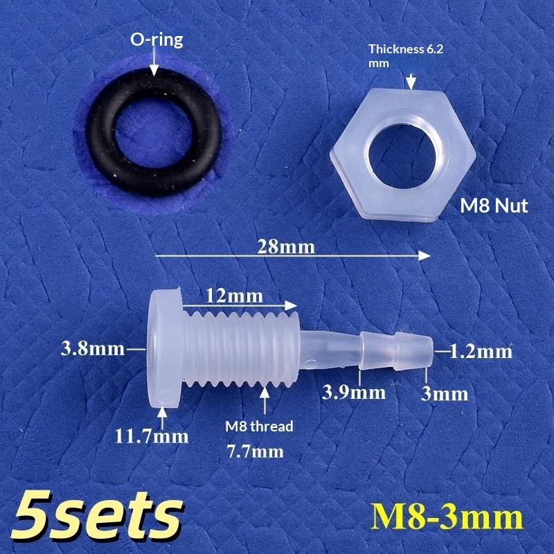 5 Sets M5-M16 Thread To 3-12Mm Aquarium Water Tank Inlet Outlet Joint Irrigation Hose Connectors Pp Straight Bulkhead Connector
