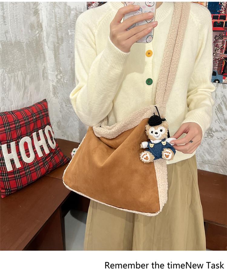 Retro Lambswool Spliced Shoulder Bag - Autumn/Winter Fashionable and Versatile