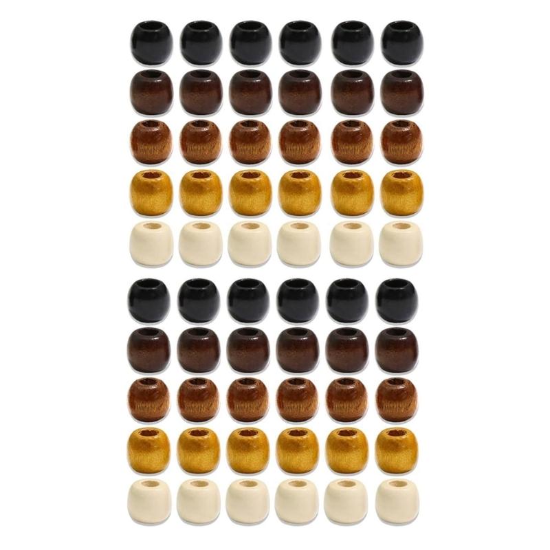Large Hole Hair Beads for Braids and Dreadlocks, Painted Multicolor Decorations with Natural Wood-Inspired Look