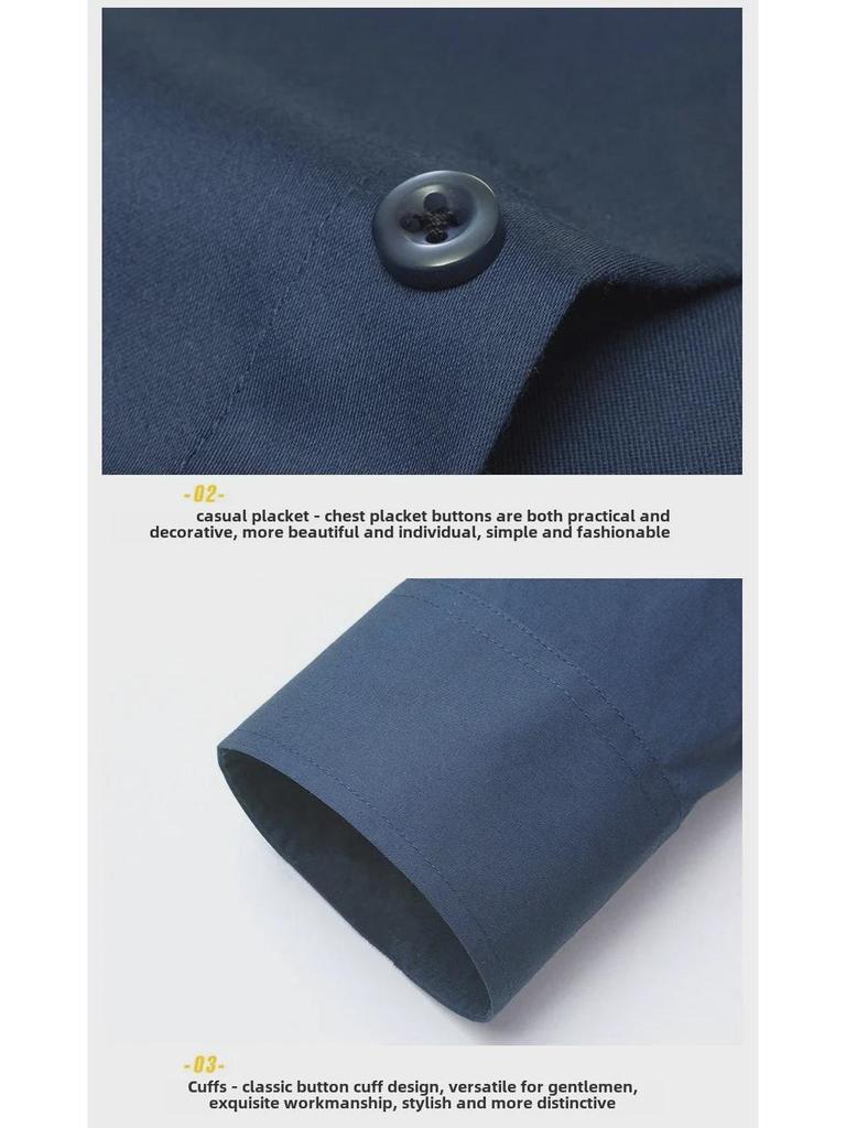 Men's Slim Fit Long Sleeve White Shirt - Korean Style, Non-Iron, Formal/Casual Professional Wear.