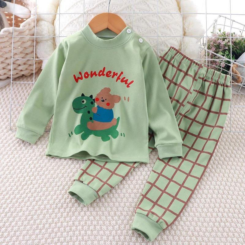 Winter Kids Long Sleeve O Neck T Shirt Pants Set Casual Baggy 2pcs Suit Cotton Cartoon Printes Outfit
