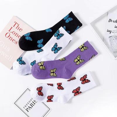 Women Ankle Socks Cartoon Butterfly Print Japanese Harajuku Fashion Street Spring Autumn Breathable Cute Girl Short Socks