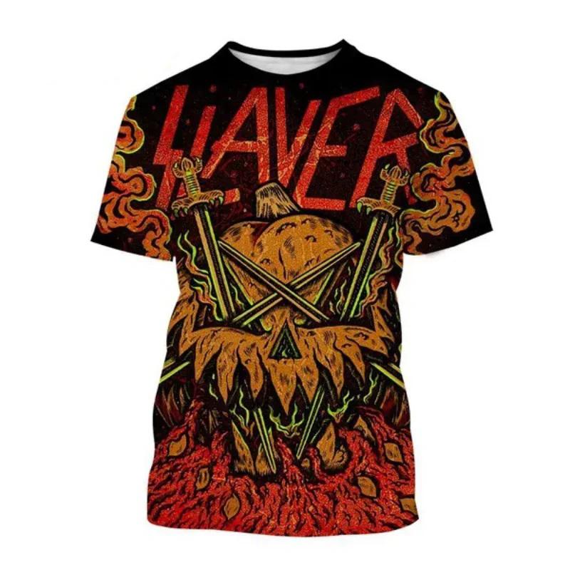 Summer T-Shirts Slayer Rock Band 3D Print Streetwear Men Women Casual Oversized Short Sleeve T Shirt Male Tees Tops Man Clothing