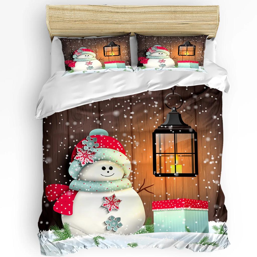 Christmas Santa Snowman Snowflake Duvet Cover Bed Bedding Set Home Textile Quilt Cover Pillowcases Bedroom Bedding Set No Sheet