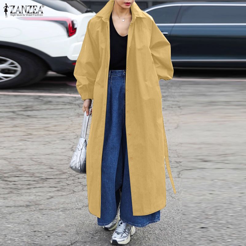

ZANZEA Женский повседневный тонкий тренч свободного кроя с отложным воротником и длинными рукавами 5XL хаки