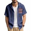 Summer Men's Lightweight Pocketed Breathable Linen Loose-Fit Hooded Cardigan Short-Sleeved Shirt