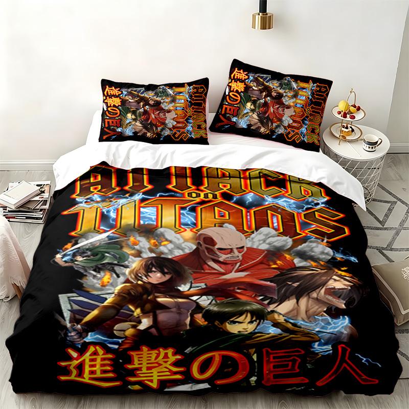Attack On Titan 3pc Set Perfect for Bedroom Use Comfortable Bedding Set Includes a Duvet Cover and Two Pillowcases Ideal Birthday or Christmas Gift