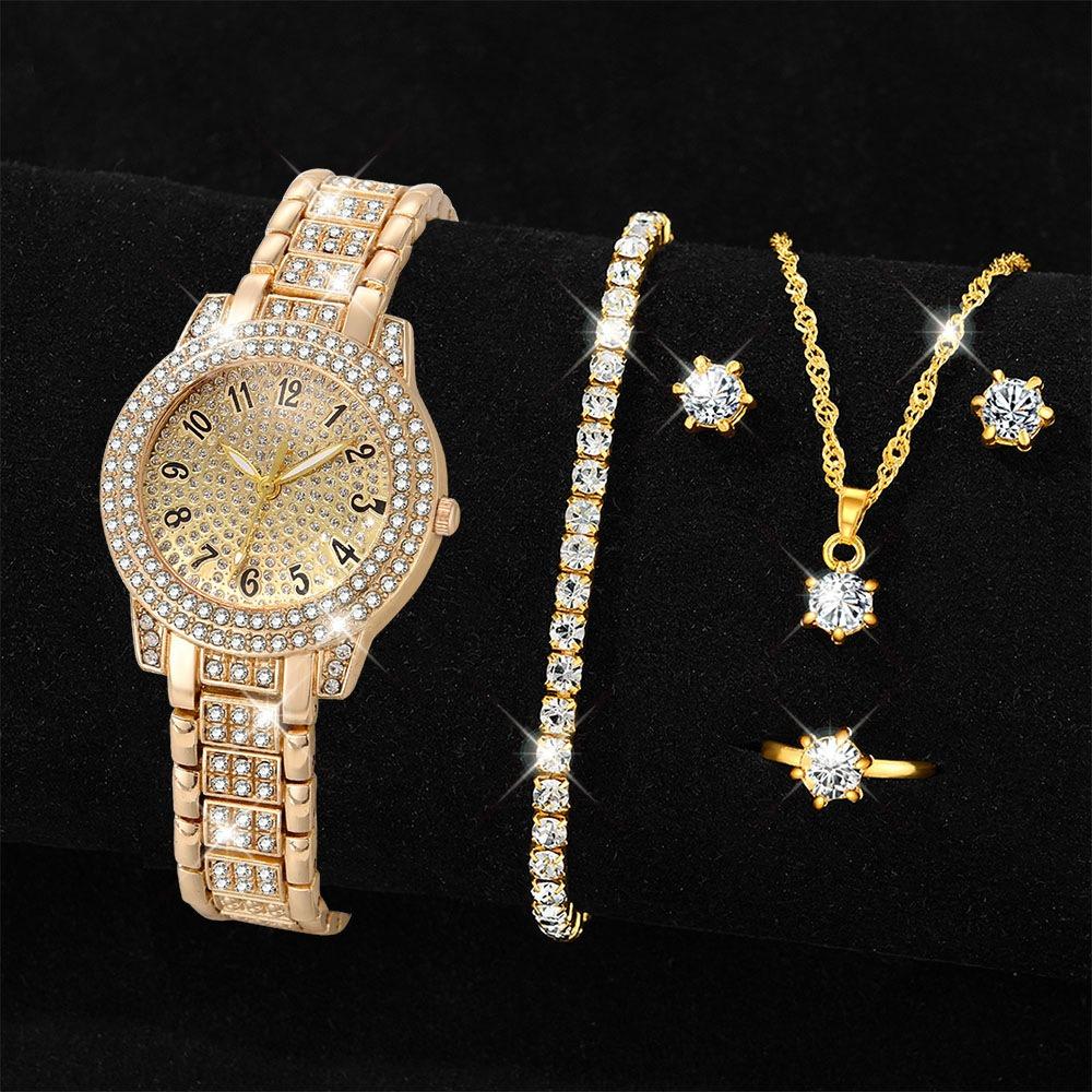 Ladies Watch Set, Steel Belt Full of Diamonds, High-end Quartz Watch Temperament, Business Leisure Watch Wholesale