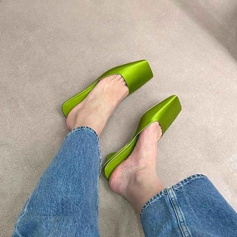 2025 New Spring Summer Cover Toe Women Muels Slippers Shallow Slip On Party Dress Ladies Slides Shoes