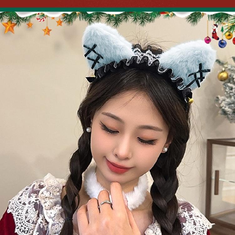 Lace Bowknot Cats Ear Hairhoop for Cats Women Roleplay Anime Maid Headband Party Costume Accessories Christmas Hairband
