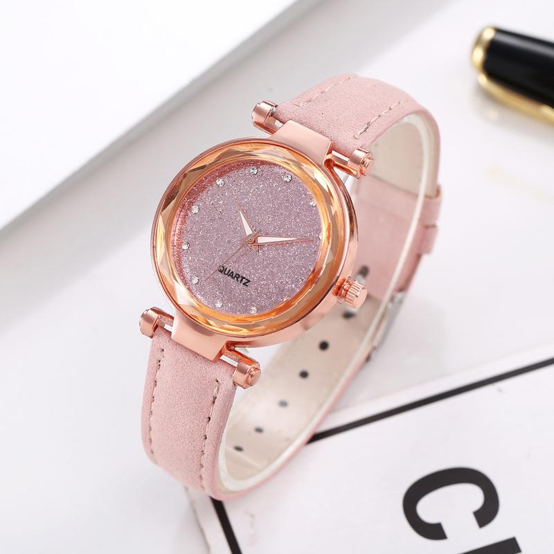 Watches for Women Ladies Watch Round Rhinestone Star Sky Pink Leisure Fashion Trend Frosted Belt Vintage Quartz Wristwatch