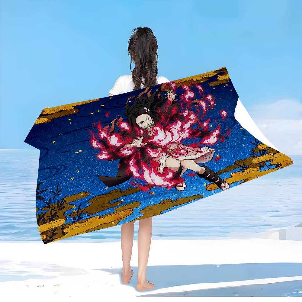 Nezuko Kamado Cartoon Microfiber Blanket Quick Drying Beach Towels Oversized Printing Super Absorbent Pool Towel Blanket