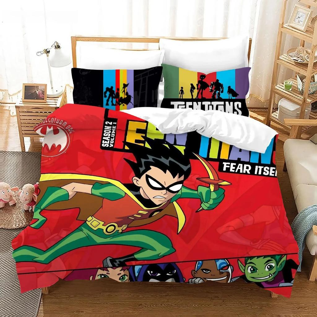 3D Teen Titans Go Cartoon Bedding Set Single Twin Double Queen King Cal King Size Bed Linen Set