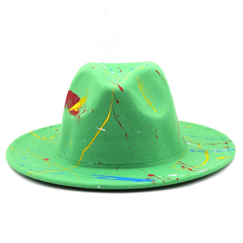 Hat Soft Wool Women Men Graffiti Fedora Hat For Winter Autumn Elegant Lady Gangster Trilby Felt Homburg Church Jazz Hat 55-58CM
