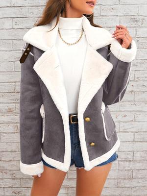 Moda 2024 Giacca Casual Calda Invernale in Peluche con Colletto Revers