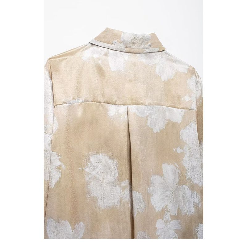 Kaslead New Arrival Women's Fashion Style Fashion Silk Satin Textured Shirt Pants 8925171 8799175