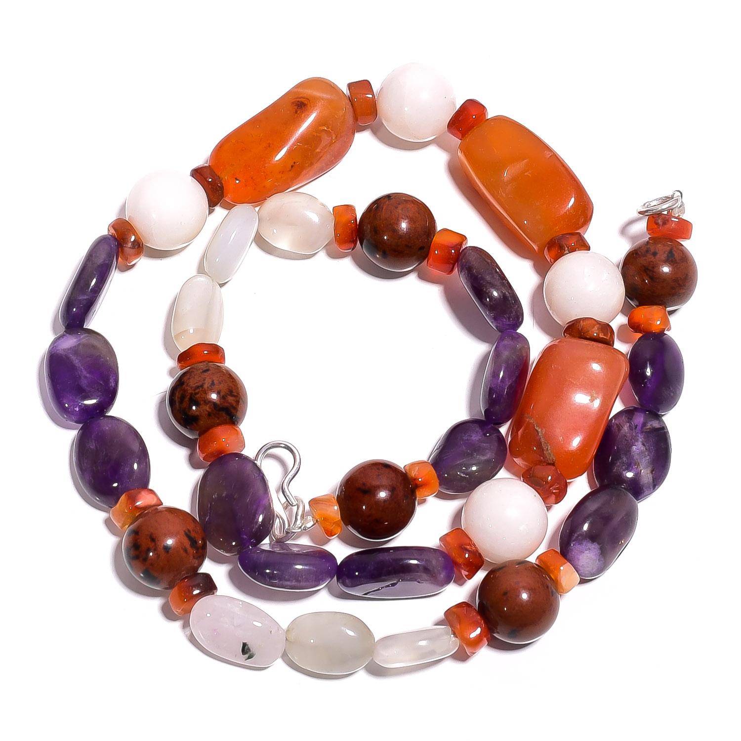 

Натуральный сердолик, махагоновый обсидиан, аметист, ожерелье из бусин из драгоценных камней 17 UB-4023 UB-4023