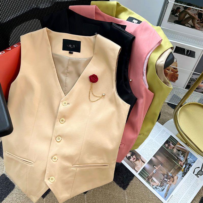 Chic V-neck Single-breasted Vest for Women, Fashionable and Slimming Summer Jacket
