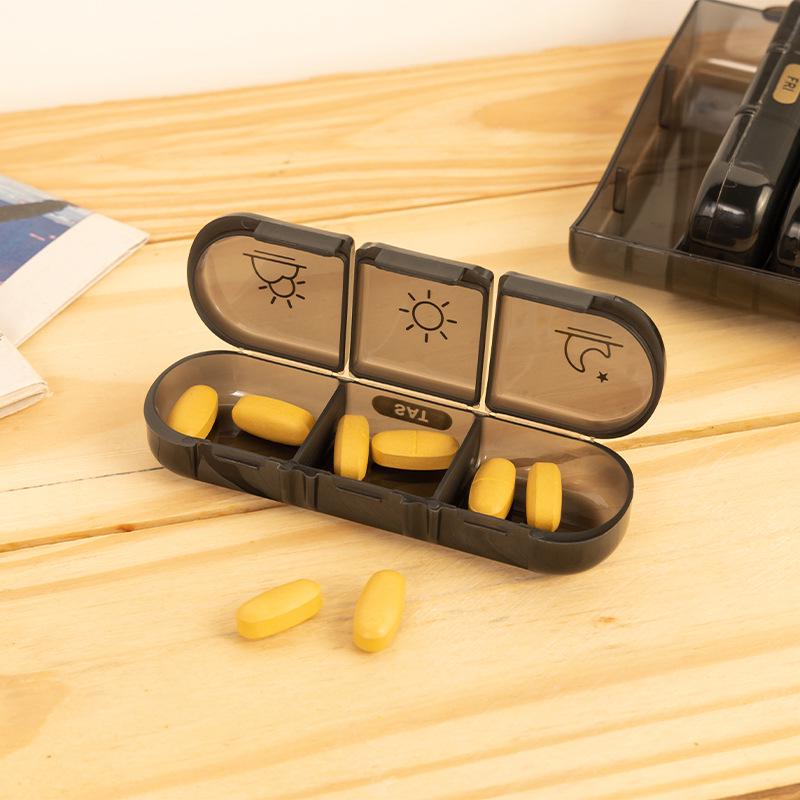 7-Day Black Gold Pill Box, 21 Grids, Large Capacity, Travel-friendly, Moisture-proof