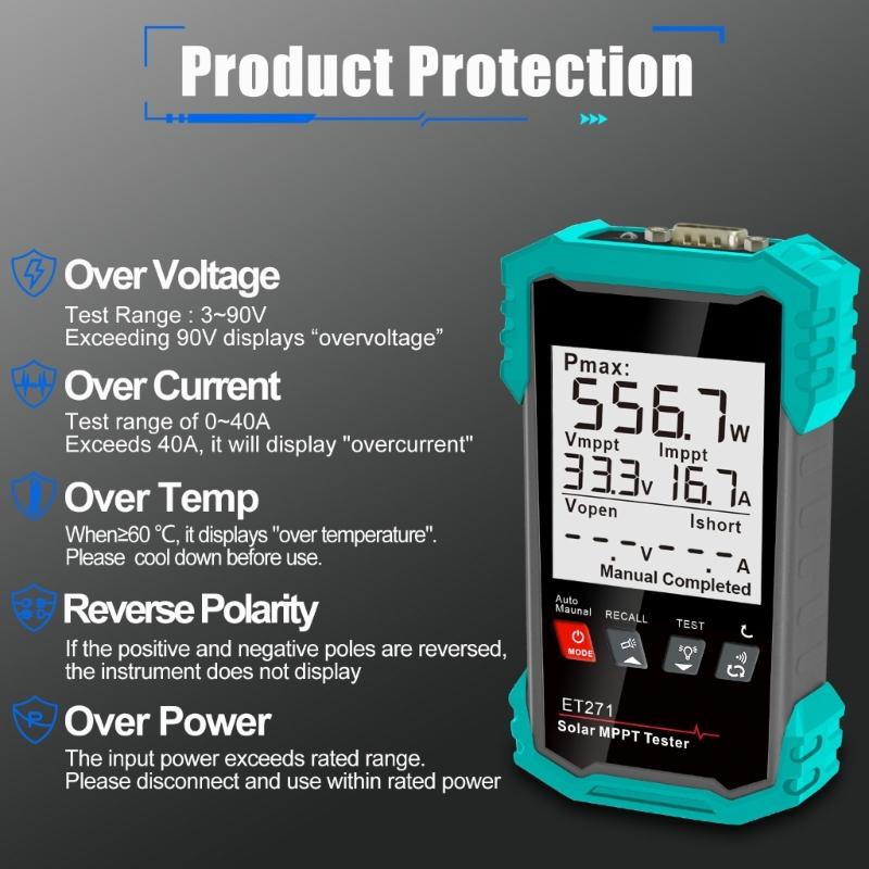 Photovoltaic Tester For Solar Systems Measuring Up To 1600W Featuring MPPT Efficiency Analysis