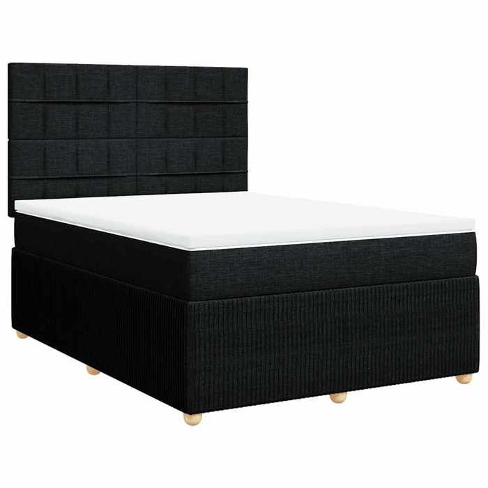 Exclusive House - Slatted Bed Base with Mattress Black 140x190 Cm Fabric
