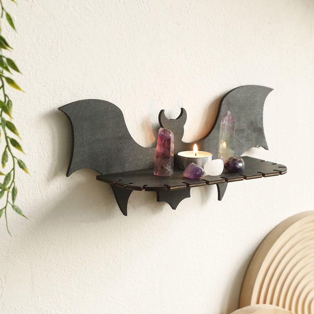 Creative Wooden Floating Shelves Bat-shaped Gothic Halloween Shelf  Home Decoration