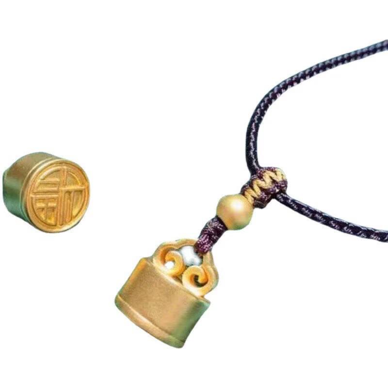 Ancient Sand Gold Fu Character Seal Pendant & Ruyi Luck-Turning Bead Bracelet/Necklace DIY Jewelry Charm