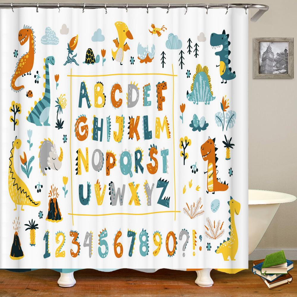 Cartoon Dinosaur Shower Curtain Bath Screen Kids Bathroom Curtains Waterproof Polyester Home Decoration with Hooks