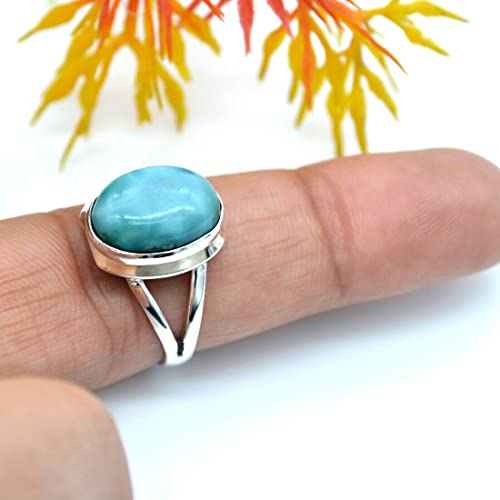 Natural Larimar Ring With Gemstone 925 Sterling Silver Ring Handmade Stone Solid Stone Jewelry for Women - 5.08 Gms