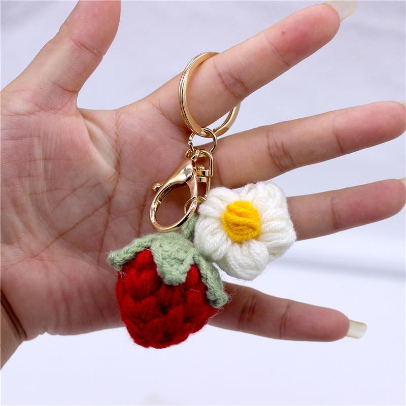 Creative Handmade Knitted Sunflower Keychain Keyring For Women Girl Cute Crocheted Flower Pendant Car Key Ring Handbag Gifts New