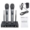 UHF System 2 Channel Frequency Adjustable Wireless Microphone 2 Cordless Handheld Mic Karaoke Speech Party Cardioid Microphone