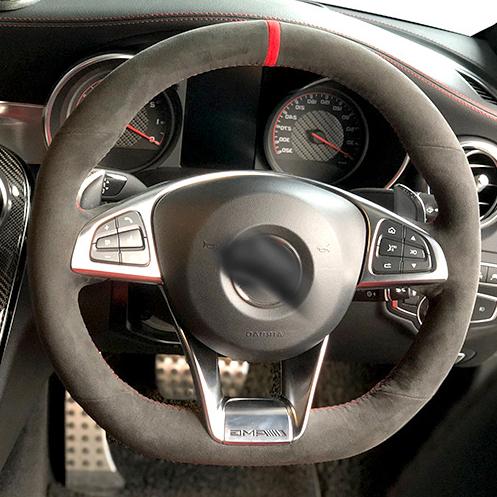 Customized Real Alcantara Steering Wheel Cover for Mercedes Benz W176 W246 W205 C117 R231 R172 AMG C43 Braid on Steering Wheel