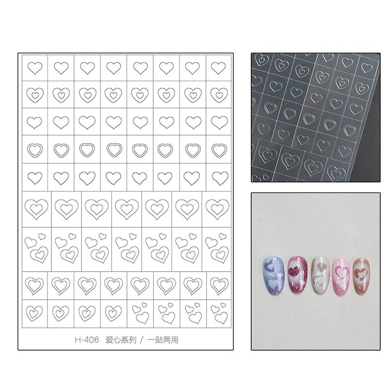 Autocollants pour Nail Art Creux Design Peint à la Bombe Cœur Papillon Motif Français Accessoires pour Ongles Décalcomanies Décoratives