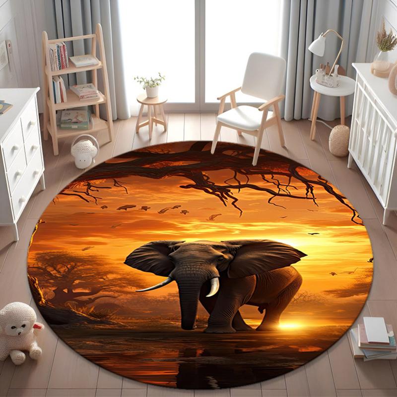 1Pc Elephant Circular Print Rug - home decoration Carpet For Living Room Bedroom Flooring Computer Chair Area Rug