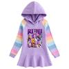 Spring & Autumn Kpop Rainbow Cartoon Demon Hunter Hooded Pleated Ruffle Long Sleeve Princess Dress