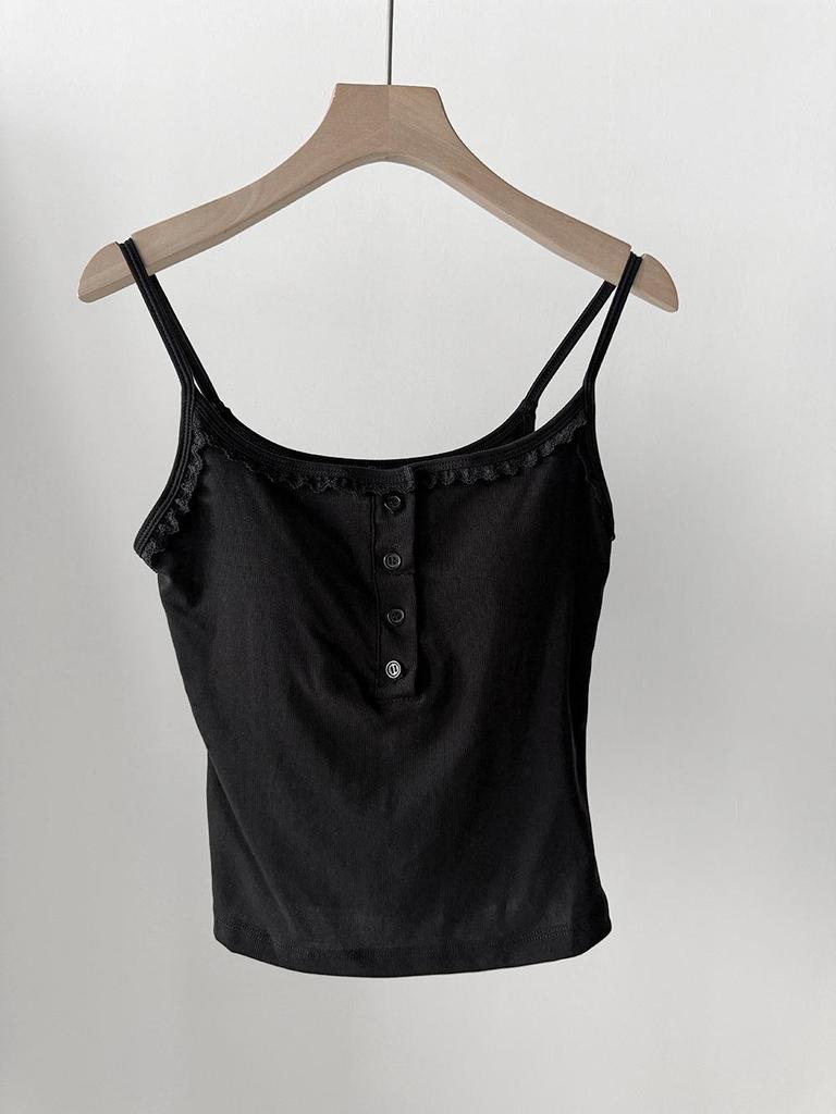 Wang Qizhi Women's Lace Trim Button Camisole Vest - Spring/Summer Versatile Top WQ183