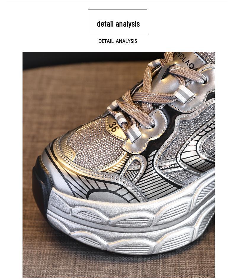 TW1279-2 Women's Thick Sole Rhinestone Dad Shoes - 2024 Versatile Autumn Fashion