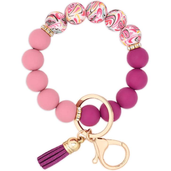 BAOSIWA Silicone Beaded Keychain Wristlet Key Ring Bracelet Cute Car Key Chain Holder for Women Girls