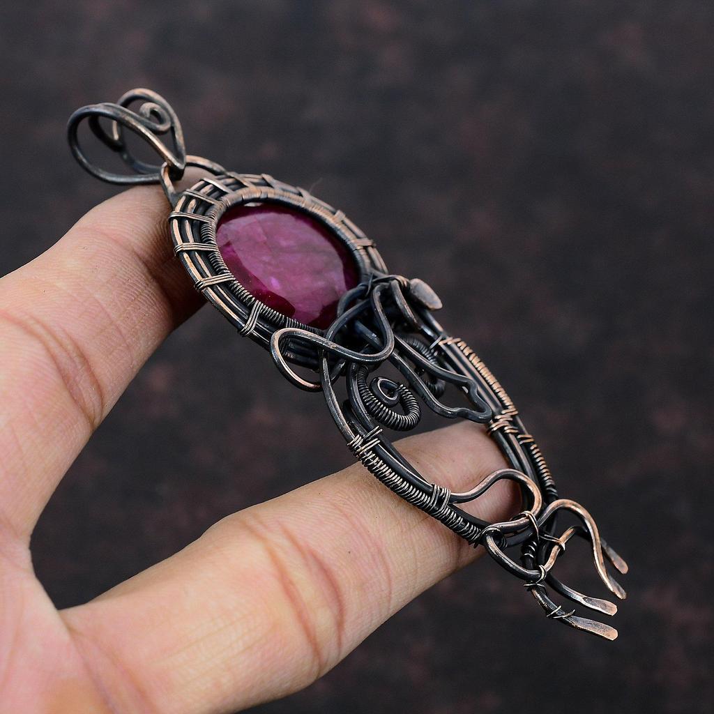 Faceted Kashmir Ruby Pendant Copper Wire Wrapped Pendant Copper Jewelry Handmade Pendant Wire Wrap Jewelry Gemstone Pendant Anniversary Gift