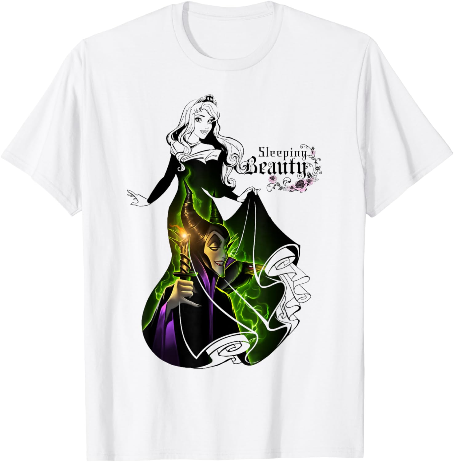 Fashion Casual Disney Sleeping Beauty Aurora Dress with Maleficent T-Shirt S-4XL Summer L белый