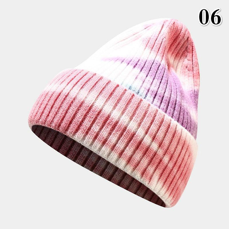 Damen Batik-Pullovermütze Herbst und Winter Gerollte Spitzmütze Warme Outdoor-Beanie Wollmütze