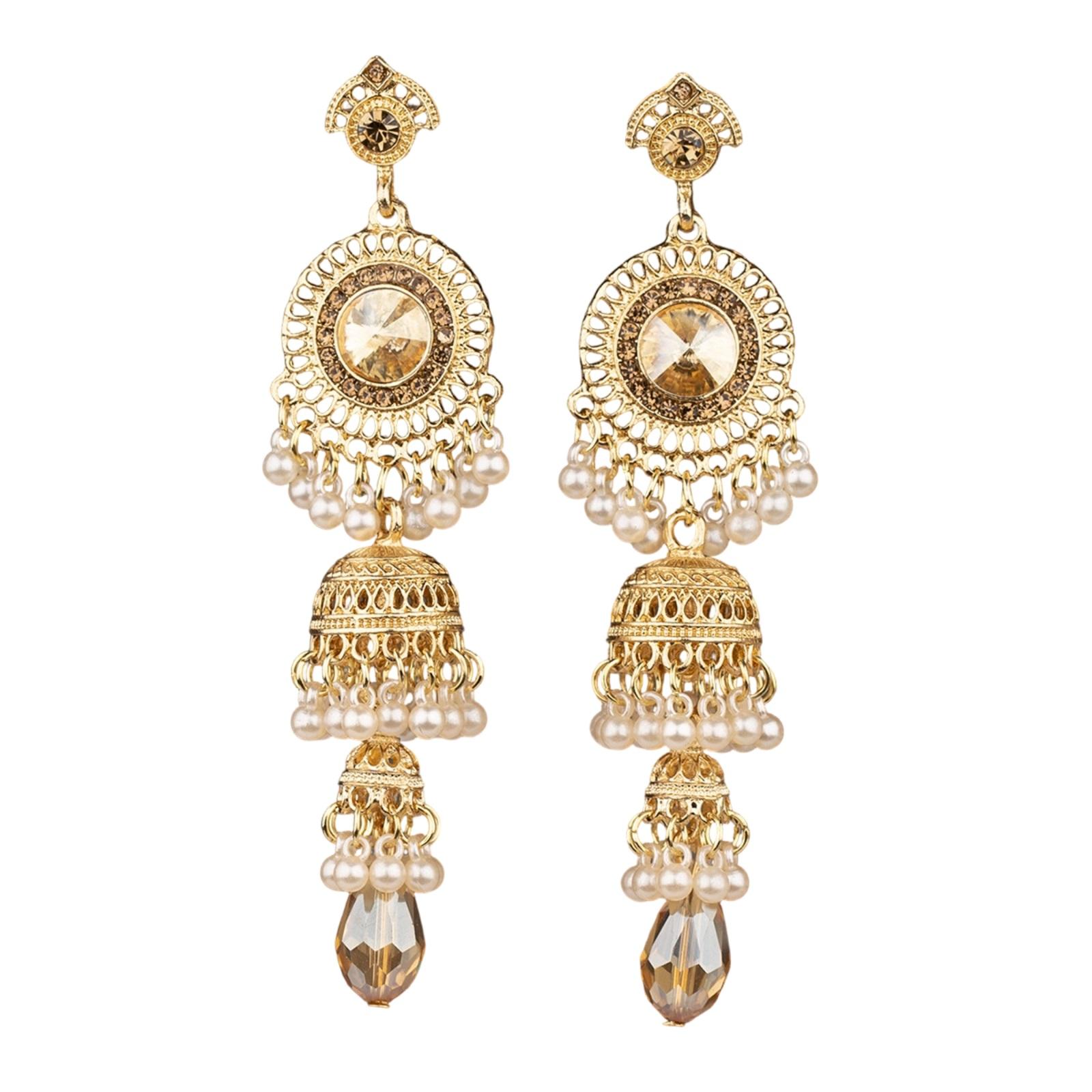 

Fashionable Retro Ethnic Long Tassel Diamond Zircon Earrings For Women, , Courtly Elegance, Gorgeous Earrings One Size жовтий