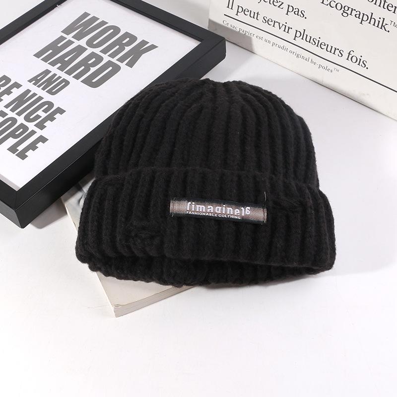 Autumn and Winter Woolen Hats for Women  Letter Cloth Labels  Small Knitted Hats for Couples Versatile Ear Protection, Warm Pullover Cold Hats for Men