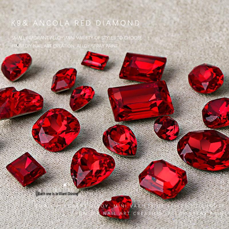 Ankara Red Heart & Geometric Rhinestones Nail Art Decorations, 2 Pieces