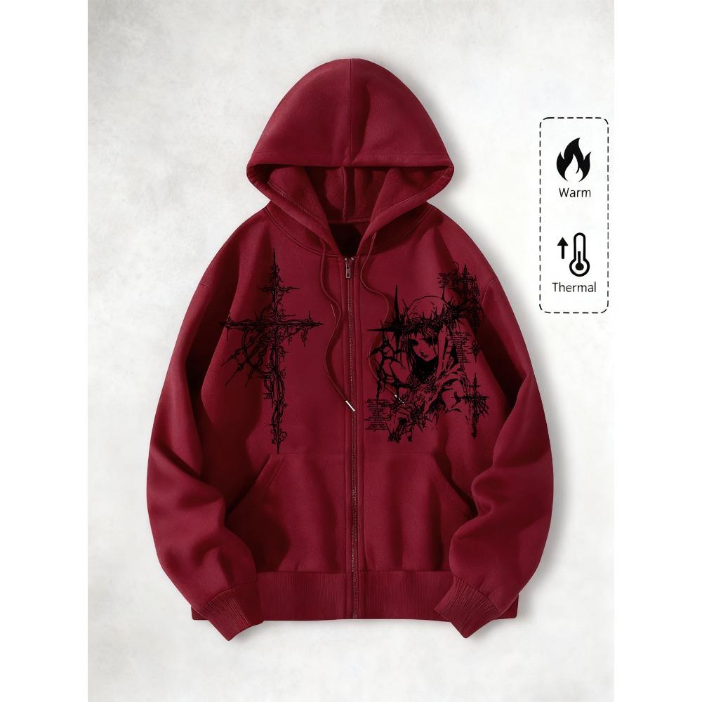 Pánská ležérní módní pouliční punková mikina s potiskem a kapucí