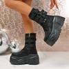Fashion Punk Style Thick Bottom Women's Boots Belt Buckle Round Toe Height Increasing Lace-Up Fashion Women Shoes High Heels Short Botas