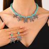 Vintage Turquoise Patchwork Necklace & Heart Earrings Bohemian Jewelry Set